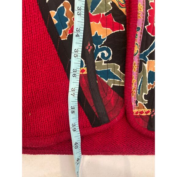 KOOS of Course! Red Open Cardigan Applique Sweater Silk Wool Sz 1X Asian Kimono - Picture 11 of 11